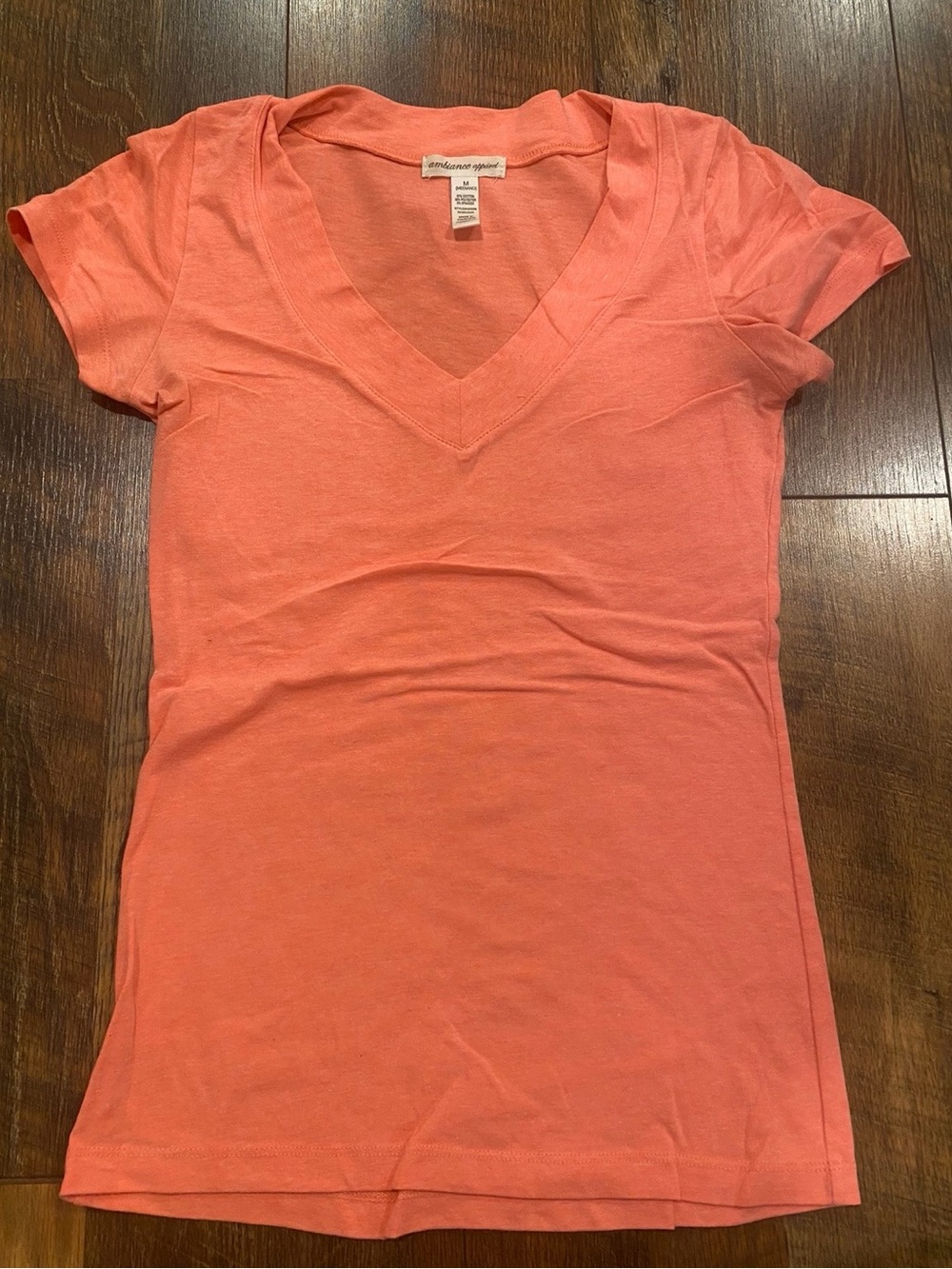 Ambiance apparel Women's Coral V-Neck Tee size medium